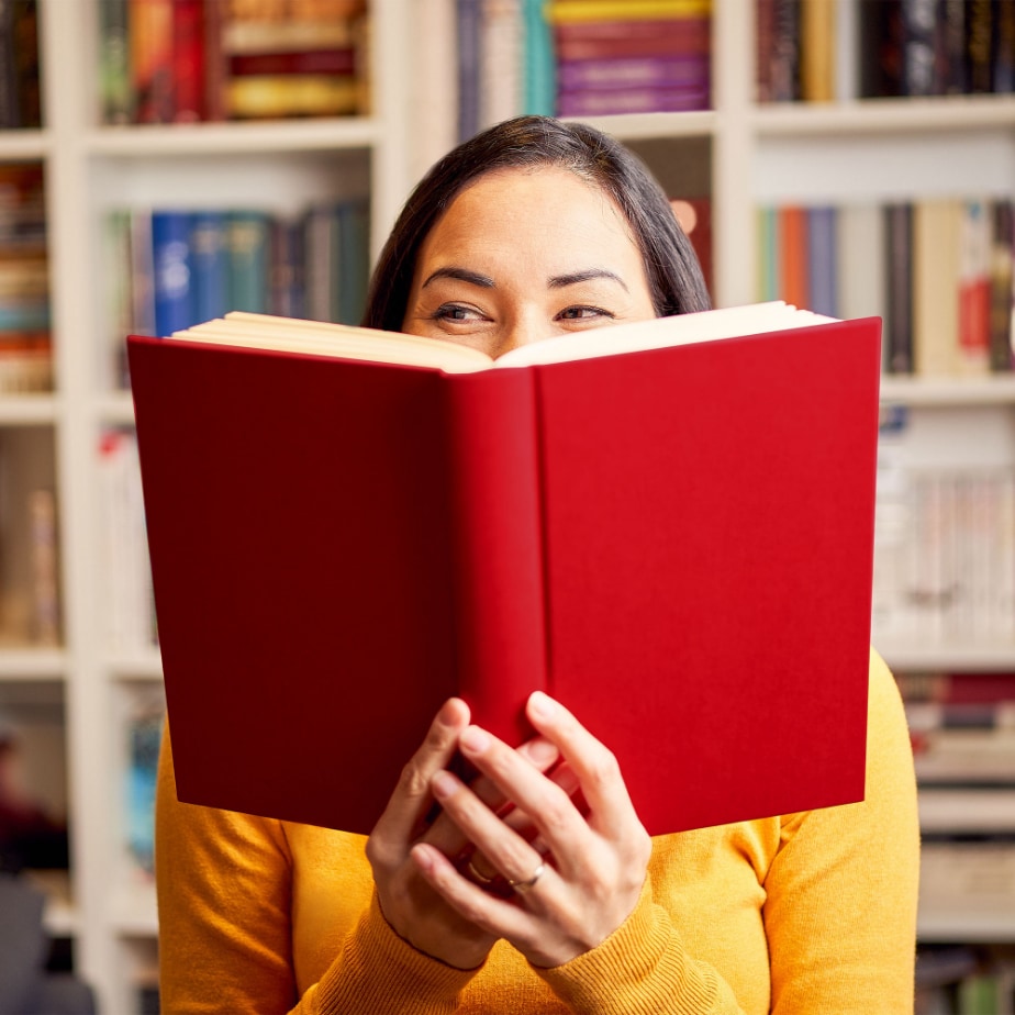 Woman reading red book
